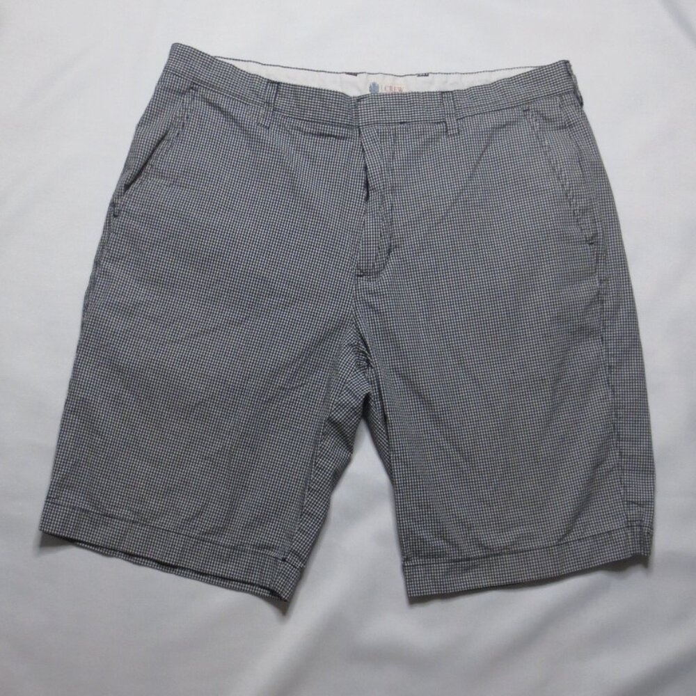 J.CREW mens BLACK white CHECKERED shorts COTTON flat front SIZE 36